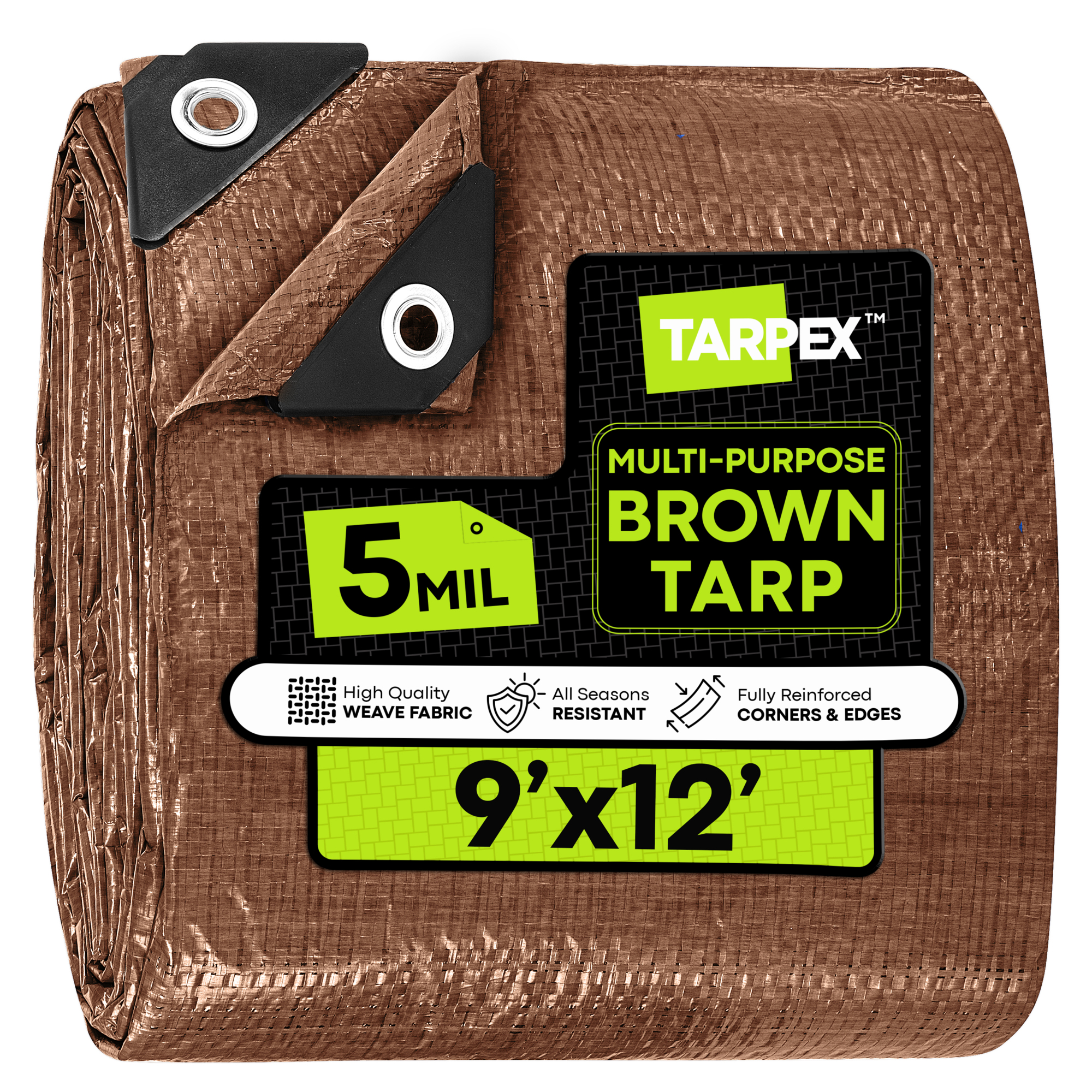 Tarpex 9' x 12' Brown Polyethylene Tarp – 5 Mil Thick, Weather-Resistant, Multipurpose Cover